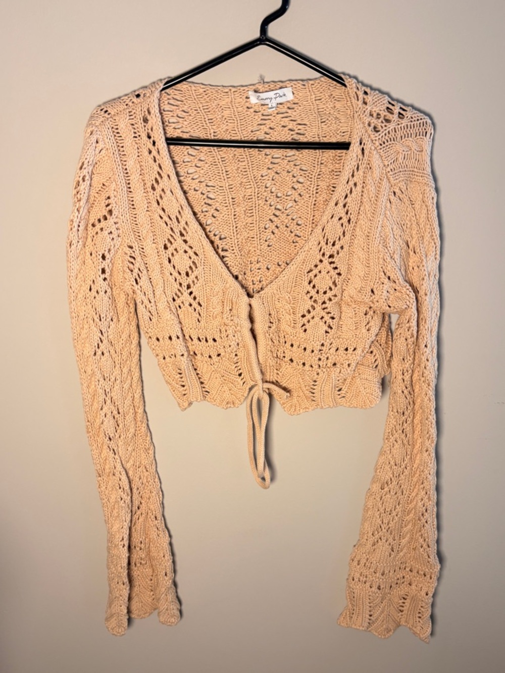 emory park Peach Crochet Tie-Front Knit Cardigan